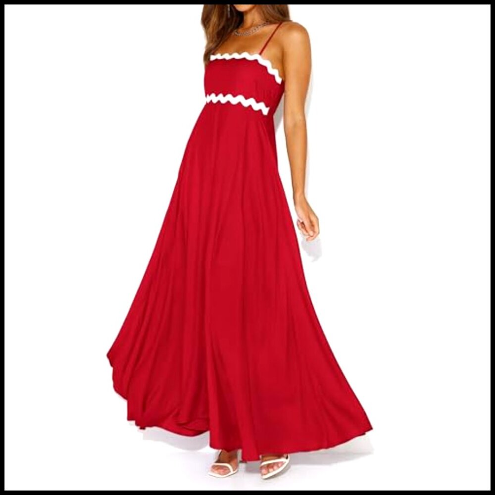 Spaghetti Strap Smocked Maxi Dress Sleeveless Boho Beach Sundress - Picture 3 of 7